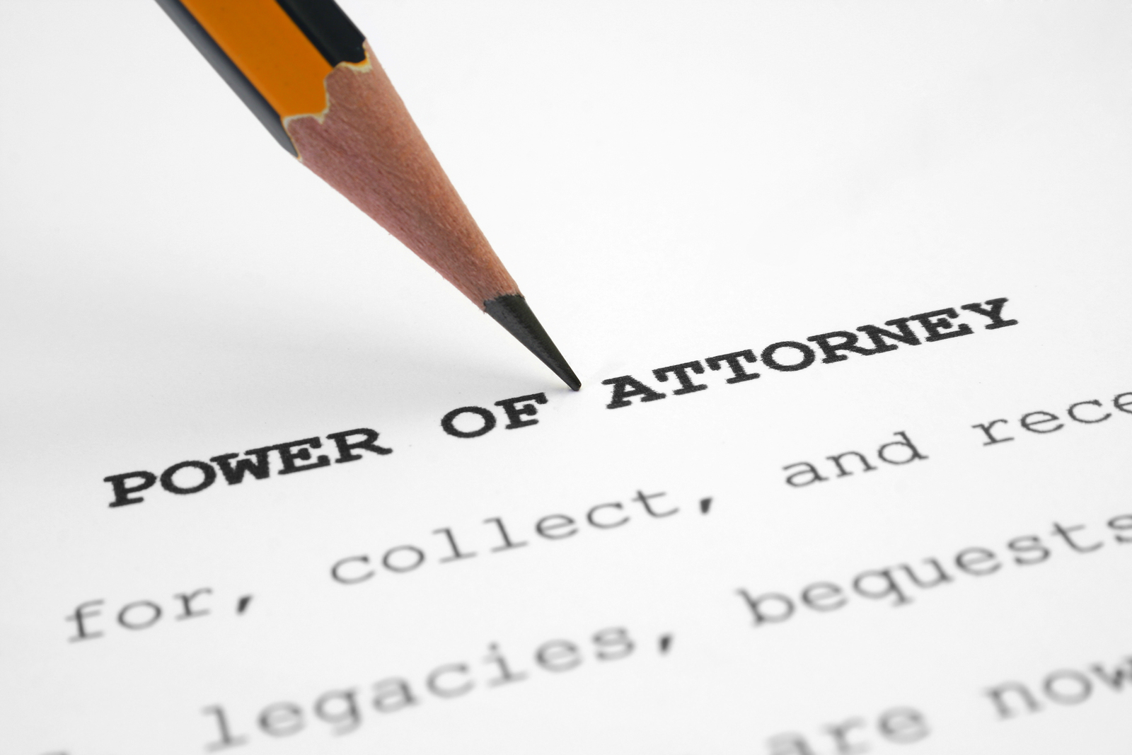 Close up of pencil on Power of attorney